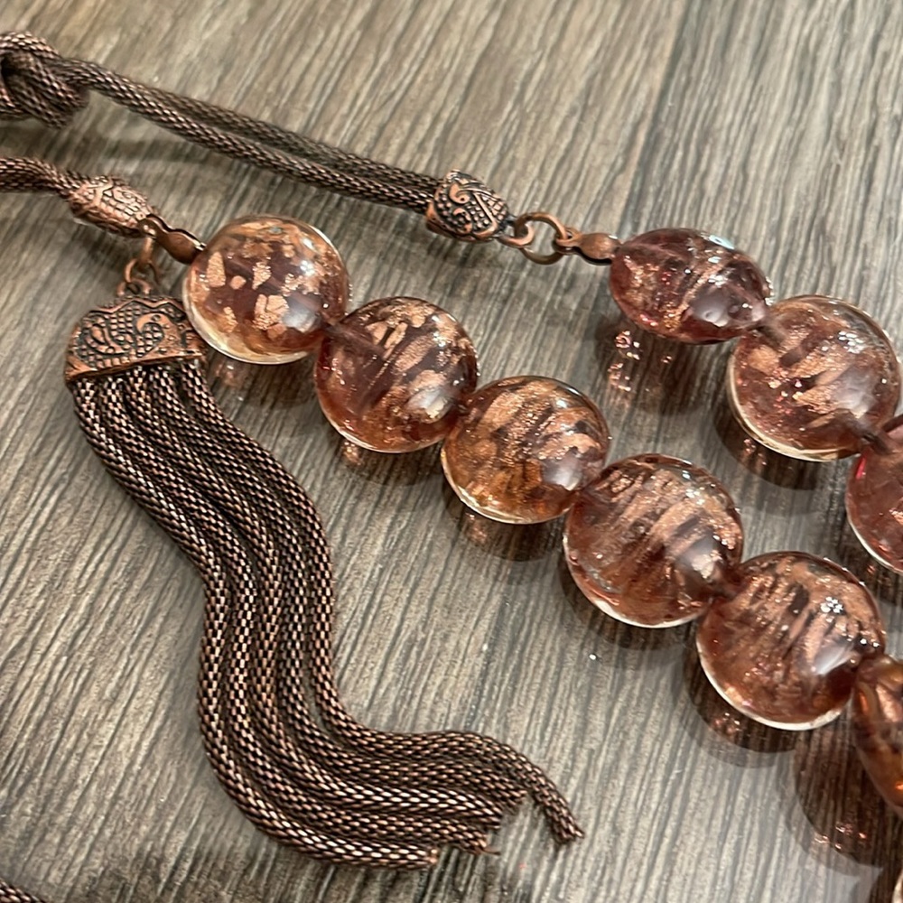 Coldwater Creek Copper Colored Murano Glass Beads & Antique Copper Chain - Picture 4 of 16